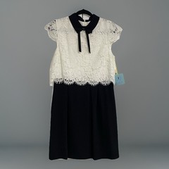CeCe Dress Size 10 Black & White Lace Top Bow Collar Shift New NWT Lined
