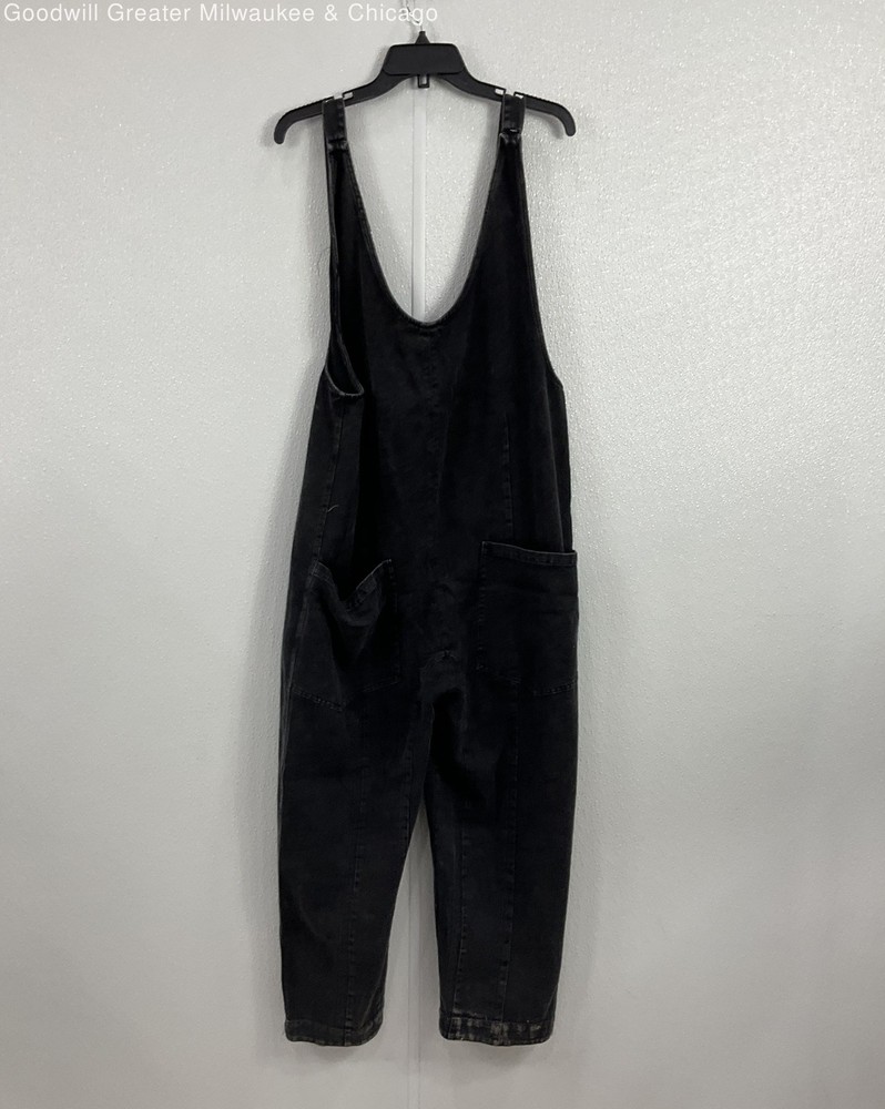 Eesome Womens Black Solid Sleeveless Buckle Strap Overall Jumpsuit Large