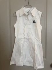 Burberry White Solid Sleeveless Collared Shirt Dress Ruffle Button Cotton M