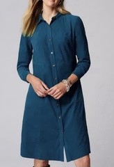 J. Jill Long Sleeve Corduroy Button Up Shirt Dress A-Line Pockets Teal XL