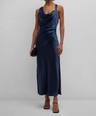$495 Acler Women&rsquo;s Blue Edenbridge Draped Stretch Midi Dress Size 2