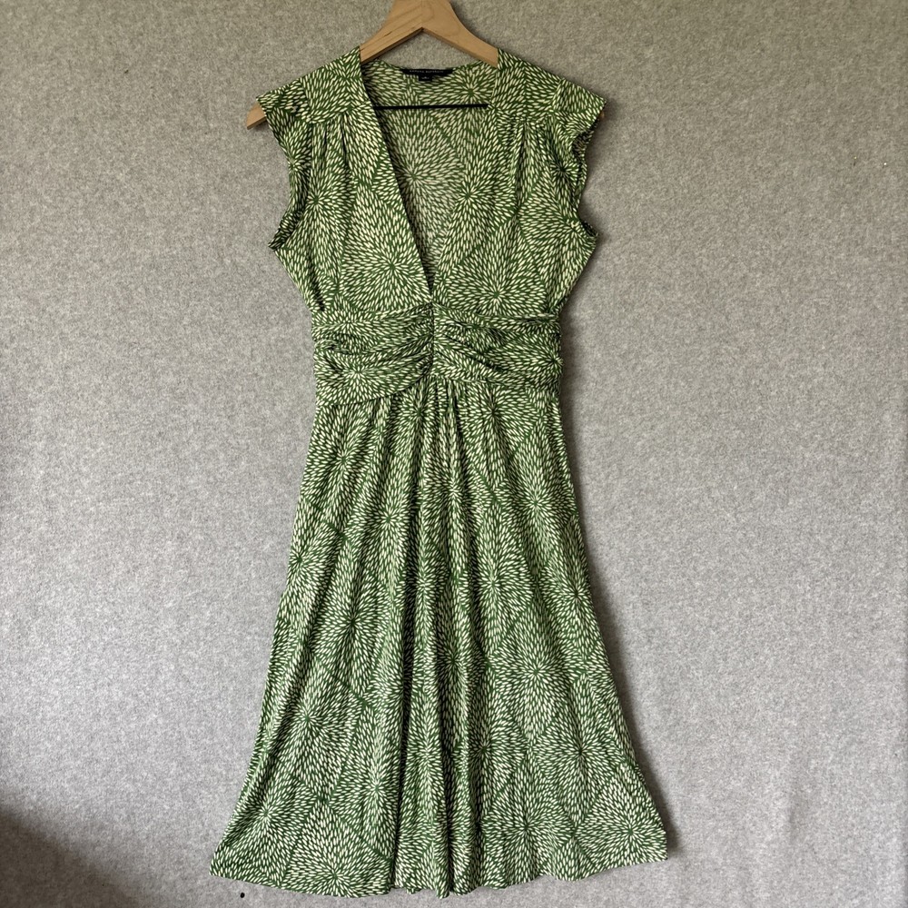 Banana Republic | Silk & Linen Women’s Green Floral V-Neck Flutter Sleeve Dress