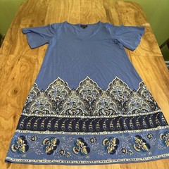 J Jill Wearever Collection Blue Eastern Short Sleeve Dress Small Petite 33” Long