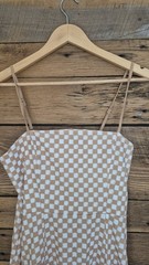 Brown White Checkered Sleeveless Fit & Flare Dress Women’s Retro Mod A‑Line Sz M
