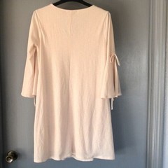 Naif lined Ivory Mini Tunic Dress 3/4 bell flutter sleeves Sz Small Vneck lace