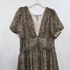 Anthropologie Katerina Button Front Maxi Dress Size 18W Leopard Velvet V Neck