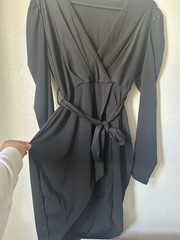 Black Chiffon Wrap V-Neck Long Puff Sleeve Tie Waist Dress – New Without Tags