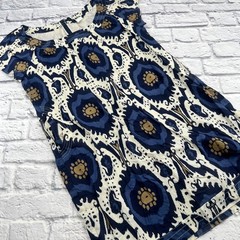 J.Crew Factory Womens Blue Beige Ikat Medallion Cap Sleeve Mini Cotton Dress 14