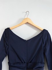 Talbot Runhof Duchess Satin Draped Cocktail Dress Blue EU 38 Fits US 4