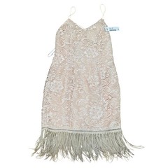 Minuet Pink Lace Feather Trim Spaghetti Strap Cocktail Retro Dress Women&rsquo;s M NWT