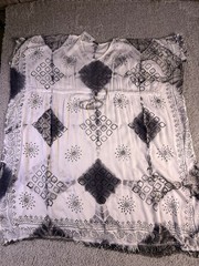 NWT Rhea Pattern Print Square Kaftan One Size Ivory and Gray 100% Natural Fibers