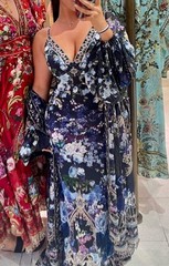Worn1 Camilla Franks V Neck bias slip dress w back frill M uk 12 Obsidian Bloom