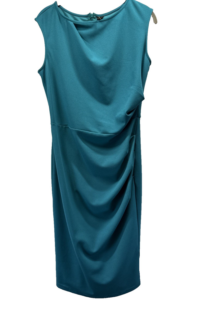 Miusol Women&rsquo;s Dress Size Medium Teal Blue Sleeveless Ruched Flattering Zipper