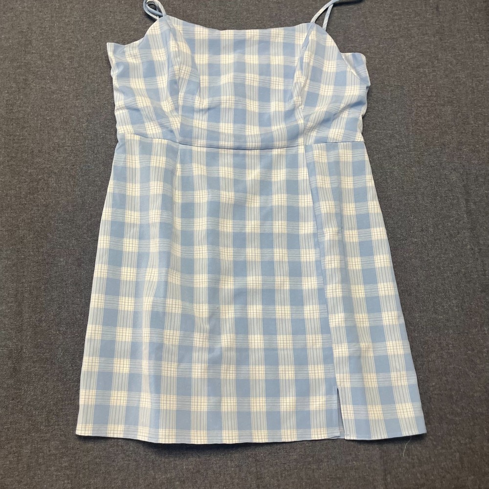 BP. Women’s Dress Size L Blue White Plaid Mini Sleeveless Spaghetti Strap