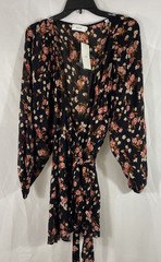 A.L.C. Women&rsquo;s Renzo Silk Floral Mini Dress Black Long Sleeve V-Neck NWT Sz 6