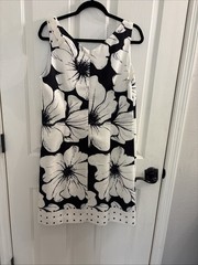 TALBOTS Black and White Floral Shift Sleeveless Shift Dress w/Bow Womens Size 12
