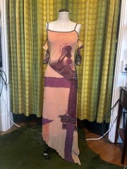 Y2K SAVE THE QUEEN Multicolor Mesh Layered Tattoo Print Maxi Strappy Dress M