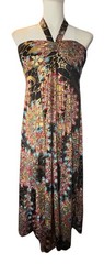 PIndia Boutique Colorful Printed Gold Metallic Shiny Maxi Halter Dress Sz Medium