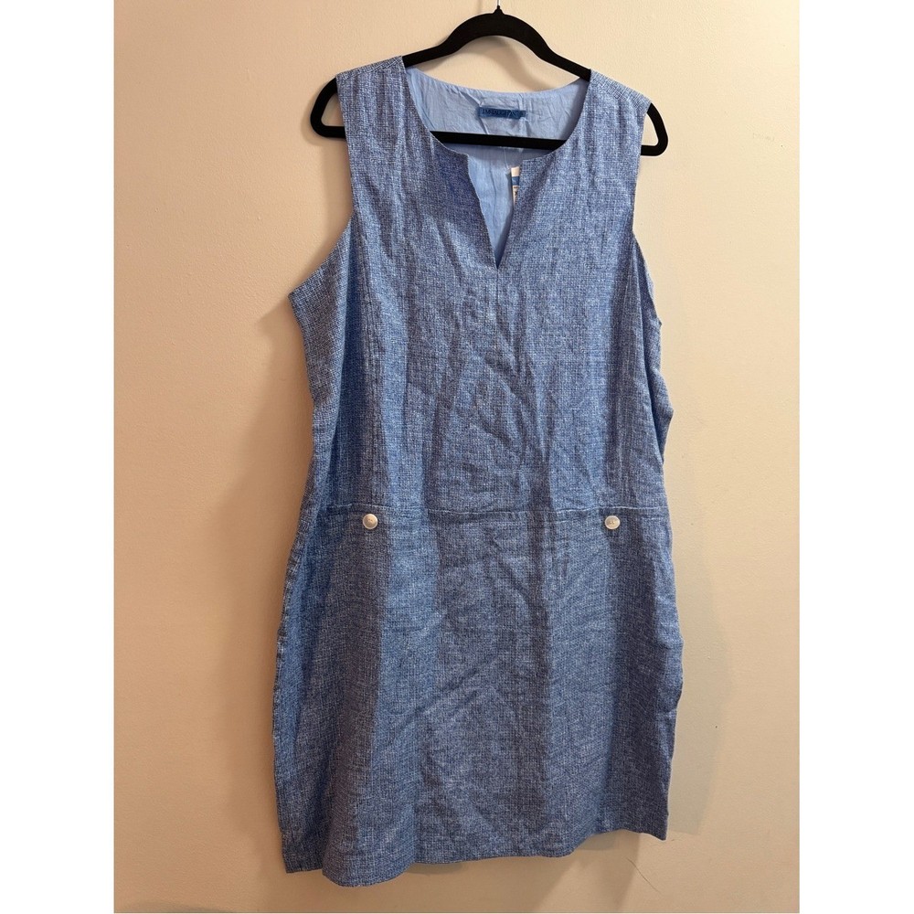 J Mclaughlin Light Blue Sleeveless Linen-Blend Shift Dress