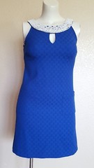 Sandra Darren Beaded Blue Sleeveless Summer Dress Front Pockets Size 6 New C031