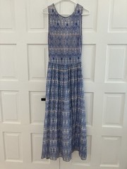 Carolina K Cotton Blue Embroidered Maxi Dress Cotton Silk XS