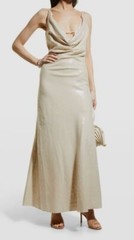 $1070 16Arlington Women&rsquo;s Beige Linen Albany Cowl Neck Sequin Maxi Dress Size 6