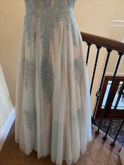 TLC Say Yes To The Prom 5 Blue Silver Rhinestone Bling Strapless Lace Up Dress