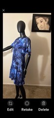 Elie Tahari 100% Silk Blue Purple Floral High-Low Dress Tie Sleeve Size 8