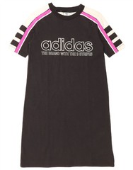Adidas Womens Three Stripes Graphic T-Shirt Dress UK 6 XS Black Colourblock BS18