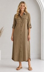 Banana Republic Womens Whisky Brown Utility Maxi Shirt Dress Small No Belt Flaw