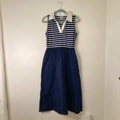 Anne Klein Navy White Striped Sleeveless Polo Midi Dress Size 10 Nautical Preppy