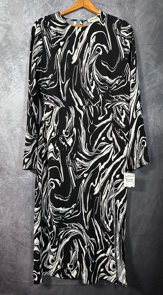 Open Edit Maxi Dress Women Medium Black White Marbled Print Cutout Back Pullover