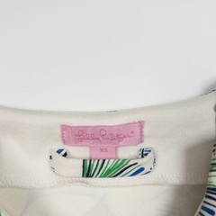 Lilly Pulitzer Shift Dress Ginkgo Print White Blue Green Belted 3/4 Sleeve XS
