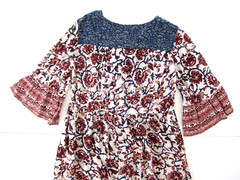 Style & Co 100% Rayon Pink Blue Red Floral 3/4 Sleeve Tunic Smock Dress Small