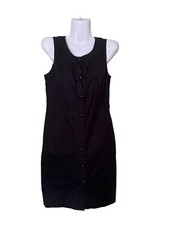 Talbots Womens Black Sleeveless Button-Front Dress With Ruffle Detail Size 4 LBD