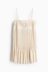 H&M Women Cream Lace Panel Pintuck Dress | Sleeveless Spaghetti Strap