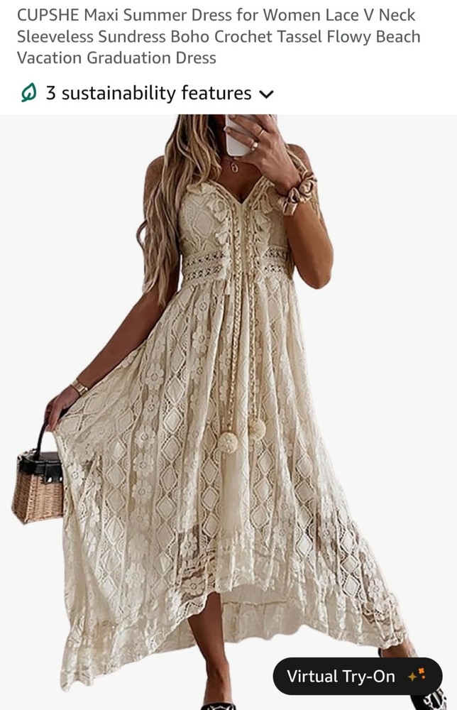 CUPSHE Maxi Women&rsquo;s Flowy Lace Sundress-Cotton Blend-Size XXL-Beige-NWT