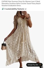 CUPSHE Maxi Women&rsquo;s Flowy Lace Sundress-Cotton Blend-Size XXL-Beige-NWT