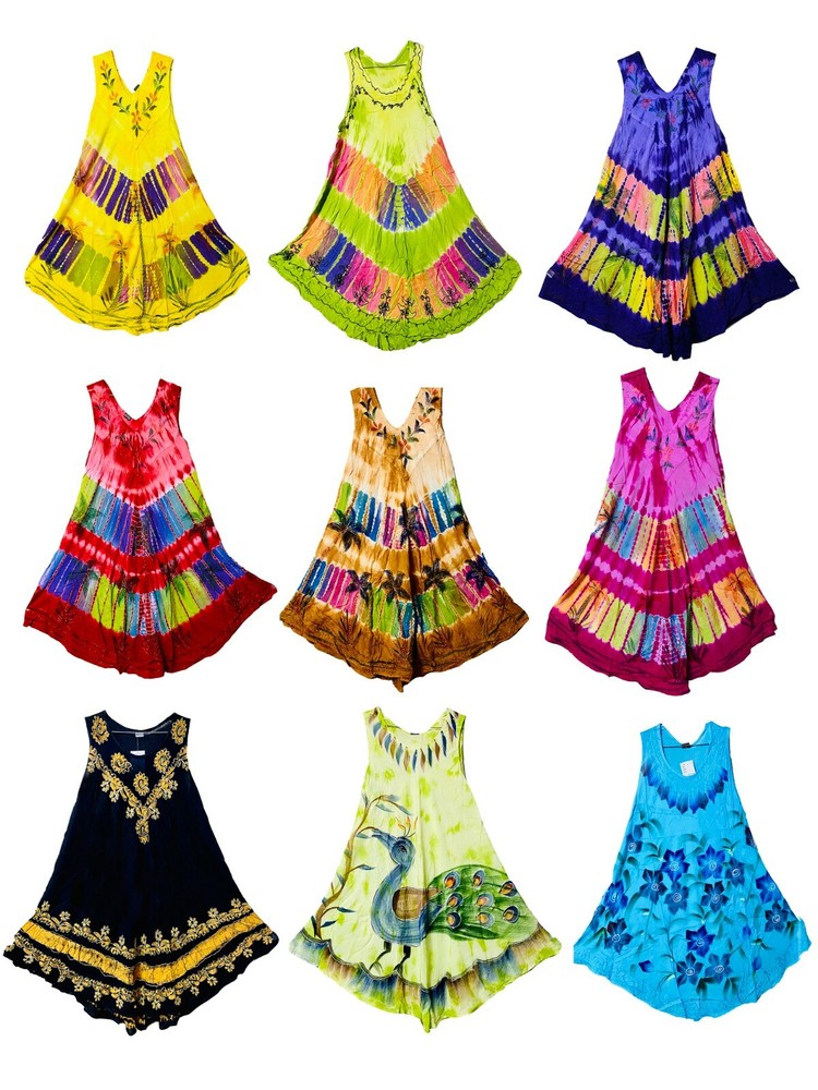 Womens Umbrella Dress Ladies Summer Tie Dye Embroidery Beachwear Dress Top