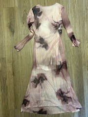 Size S Pink lined Body Con Dress Mesh Overlay Long Sleeved floral Spring Chic