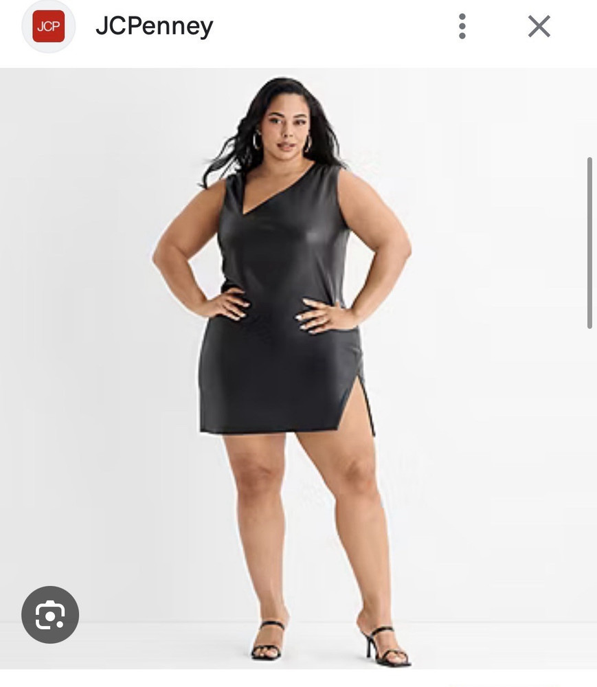Ashley Graham Faux Leather Mini Dress V-Neck Side Slit Zip Black Plus 14W