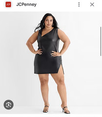 Ashley Graham Faux Leather Mini Dress V-Neck Side Slit Zip Black Plus 14W