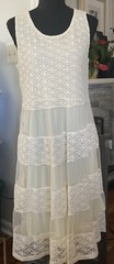 Jessica Taylor Sheer Tiered Light Yellow Crochet Lace Summer Women&rsquo;s Dress Sz M