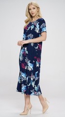 JOSTAR LONG DRESS Slinky Poly Spandex STRETCH Knit TRAVEL Blue S M L XL 2X 3X