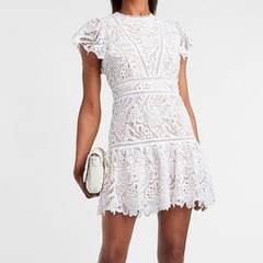 Womens Dress Small White Cocktail Party Boho Lace Bridal Cruise Semi Formal Hoco
