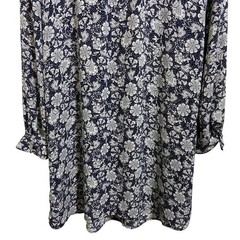 LOFT Navy Blue White Floral Print Split Neck Feminine Career Shift Dress Size S