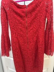 Bardot Women&rsquo;s US 6 Red Off The Shoulder Bell Sleeve Lace Knee Length Dress S