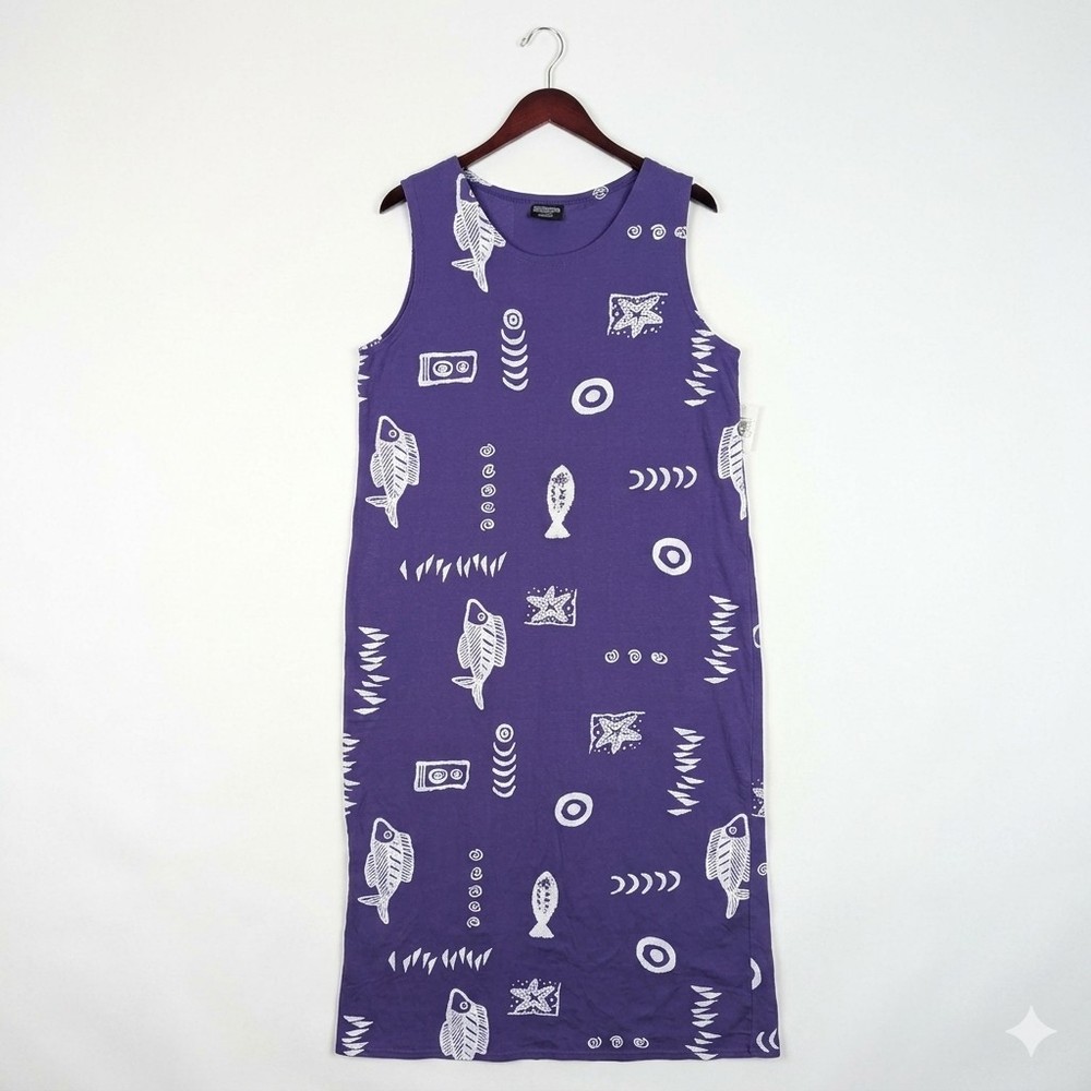 Exist Sports Line Dress Womens Extra Large Purple Fish Print Sleeveless Maxi