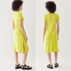 NWT ATM Interlock Modal Jersey Crew Neck Midi Dress Citron Lime Yellow Small