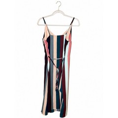 Lulu&rsquo;s Erina Multi-Stripe V-Neck Midi Dress in Pink, Teal, Navy & Mauve